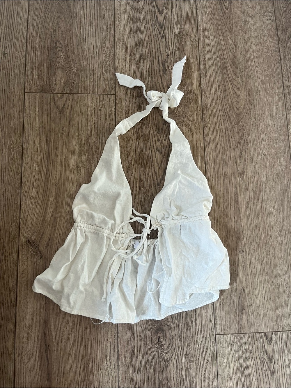 Garage White Halter Tie-Back Top